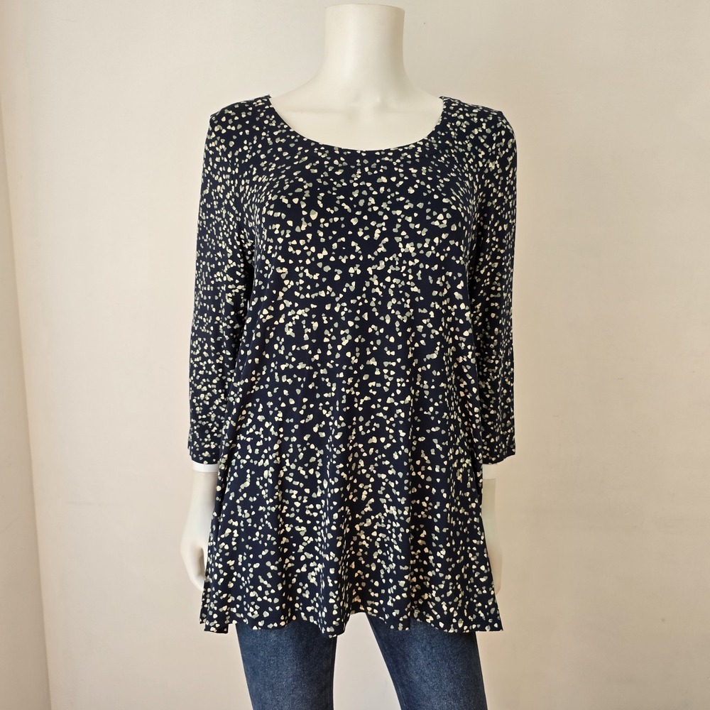 J Jill Popover Wearever Collection Tunic Top Size M Printed Rayon Knit A-Line